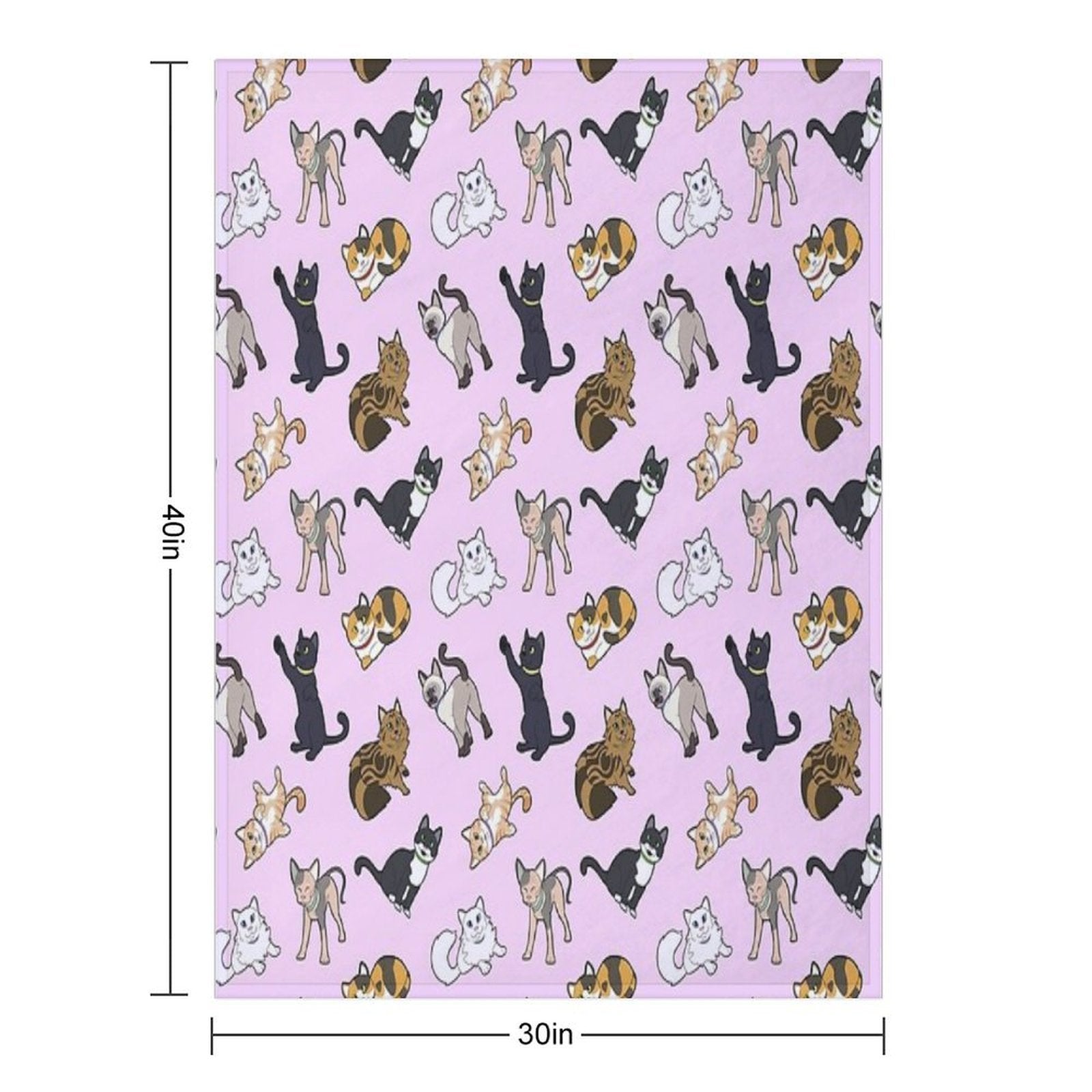 Cat Pattern - Pink Machine-washable Throw Blanket