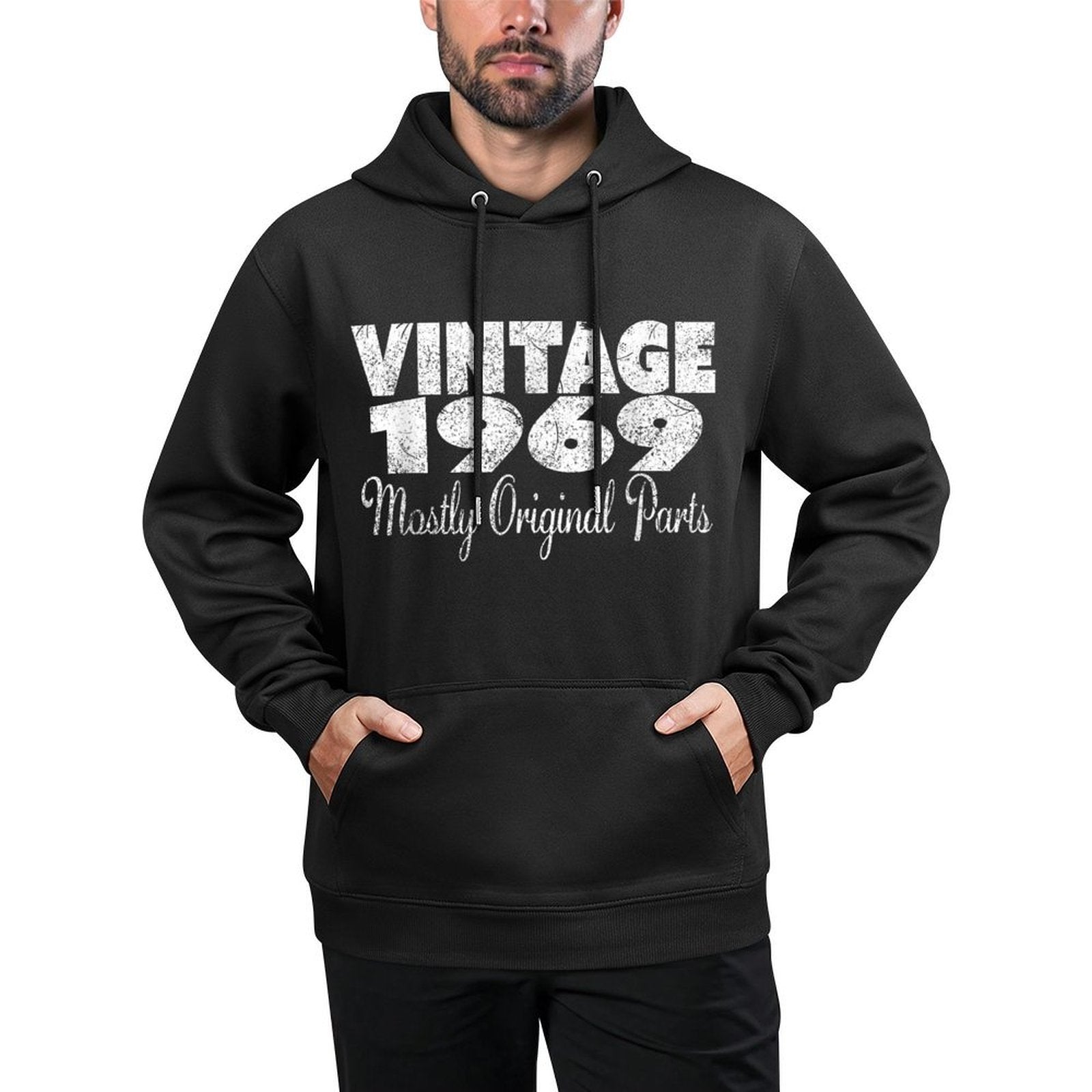 Vintage 1969 Mostly Original Parts Distressed 50th Birthday Kangaroo Pocket Hoodie