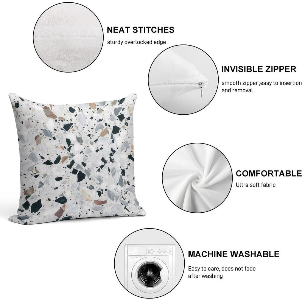 Terrazzo Black, White, Grey And Bronze Soft Hidden Zipper Throw Pillow