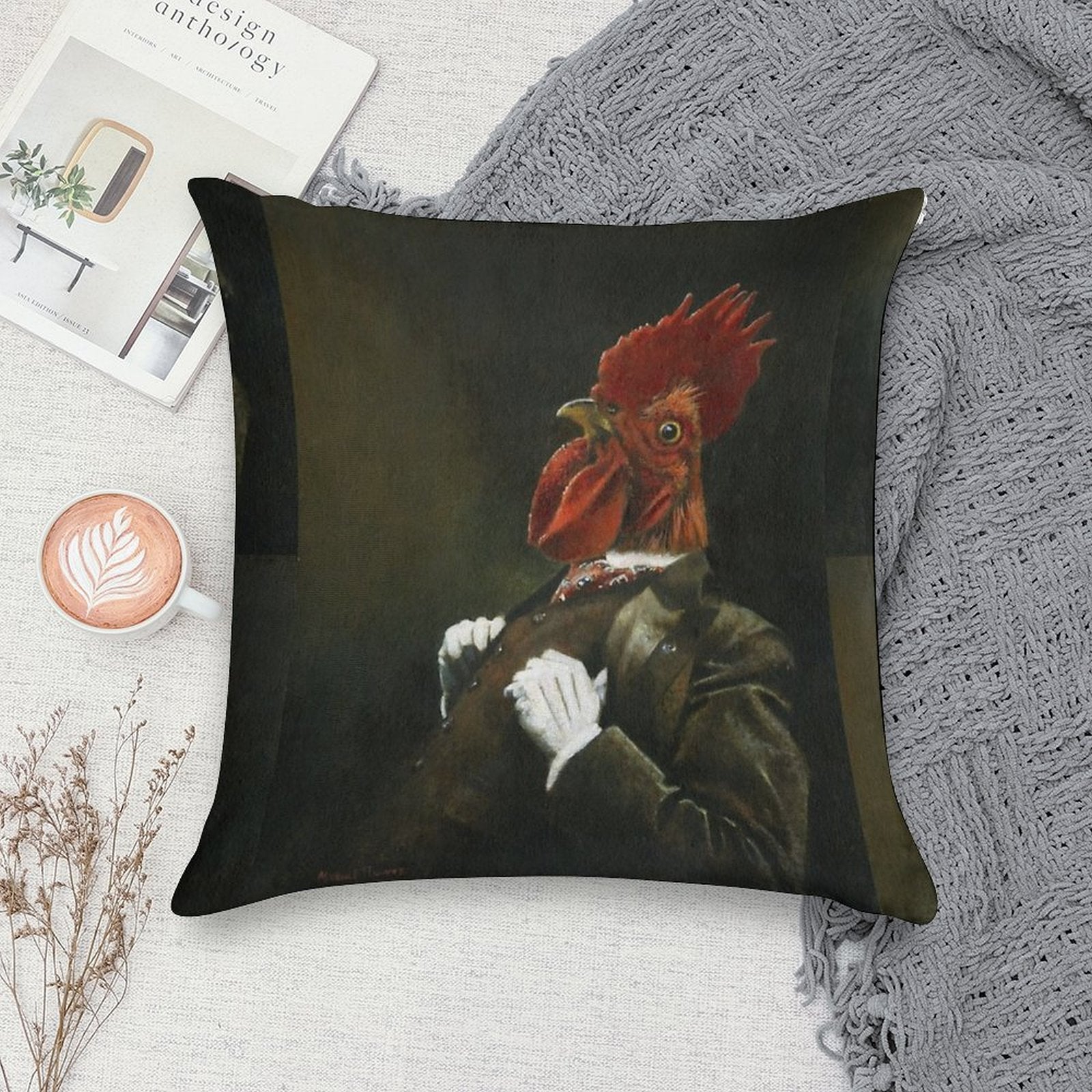 Victorian Cockerel Soft Fade-Resistant Throw Pillow