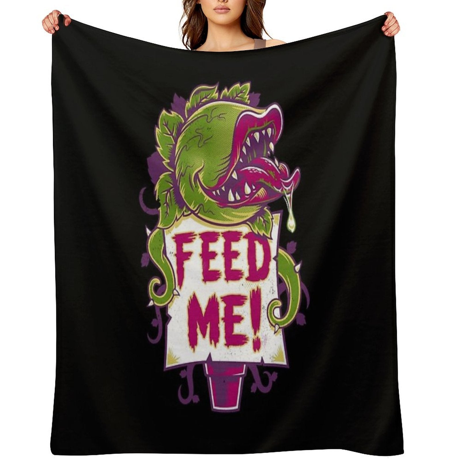 Feed Me - Creepy Cute Audrey Plant - Vintage Spooky Horror Musical Quick-dry Throw Blanket