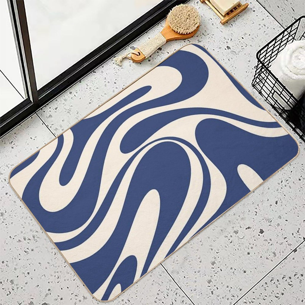 Retro Fantasy Swirl Abstract in Blue And Cream  High-Traffic Bath Mat
