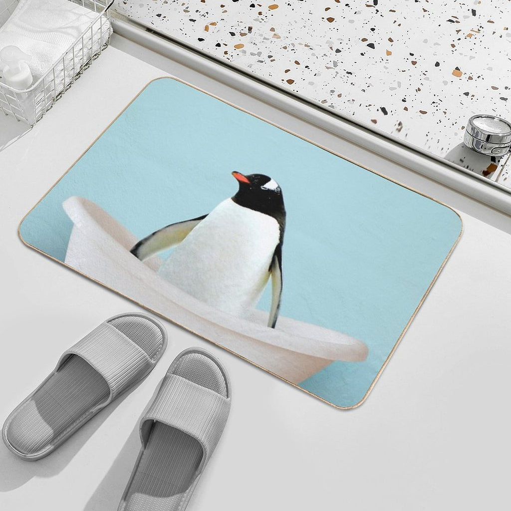 Playing Penguin in Bathtub Durable Bath Mat