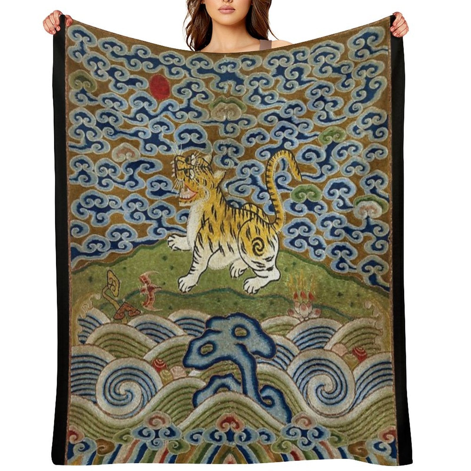 Chinese Tiger - Rank Badge Anti-pilling Throw Blanket