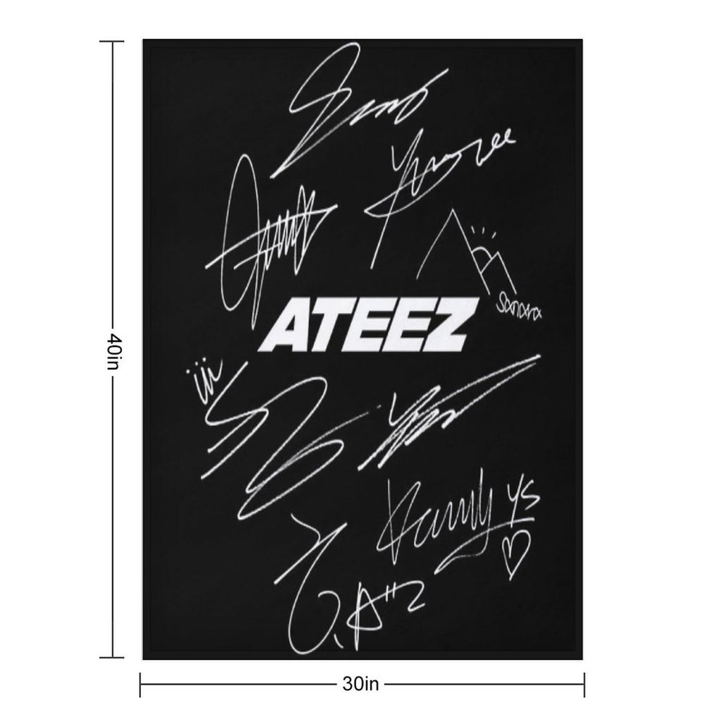 ATEEZ - Logo + Autographs (black) Plush Throw Blanket