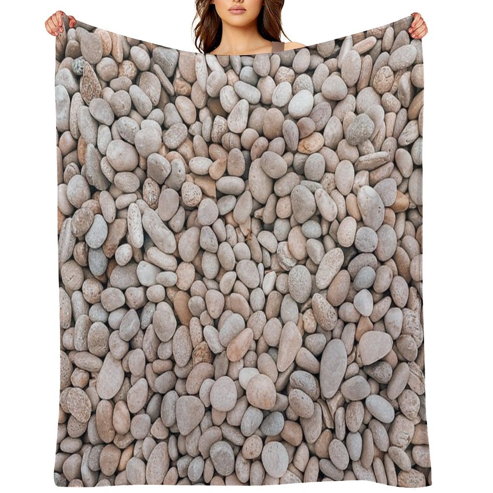 Cream Natural Pebbles Rocks Easy Care Throw Blanket
