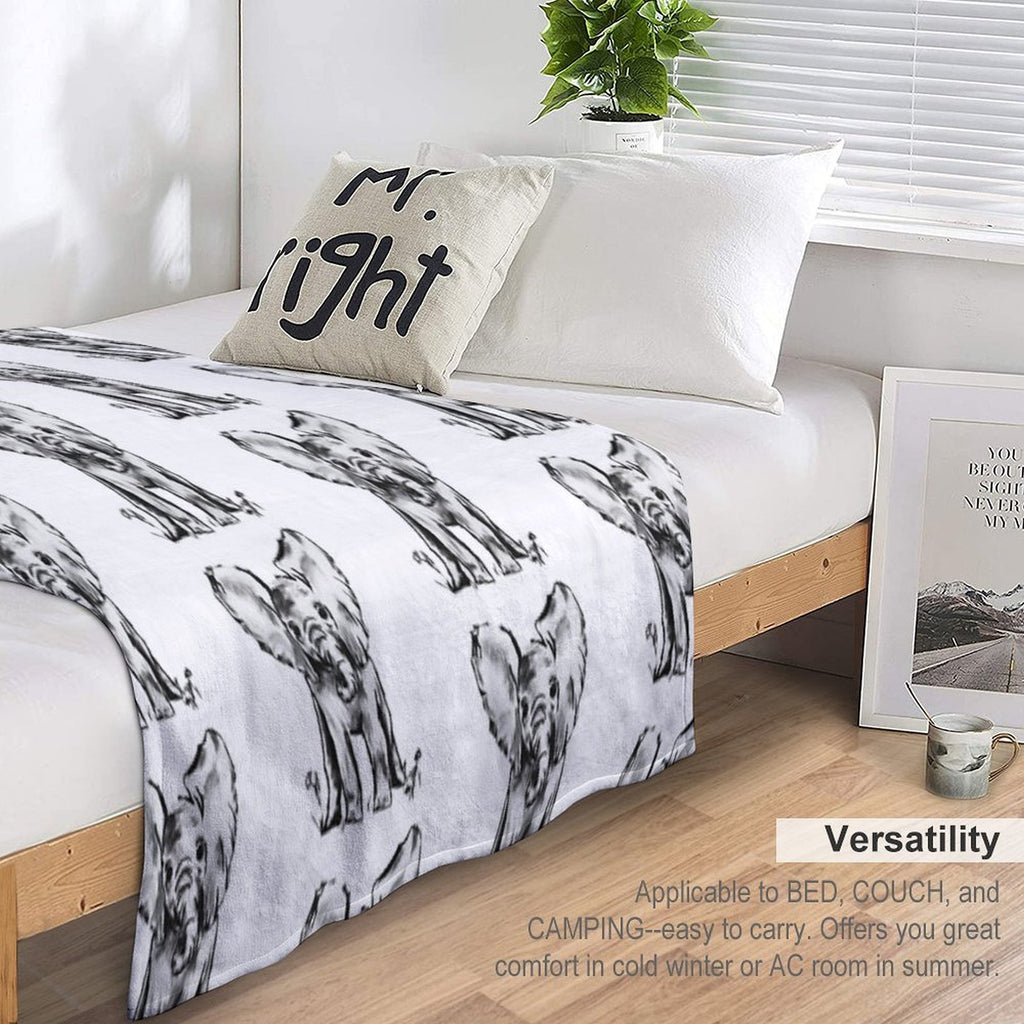 Black And White Elephant Machine-washable Throw Blanket