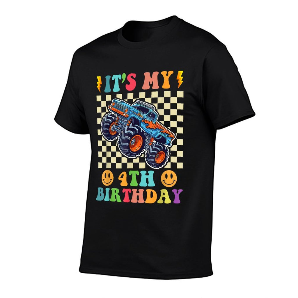 4 Year Old 4th Birthday Boy Monster Truck Car  Stretchy T-Shirt
