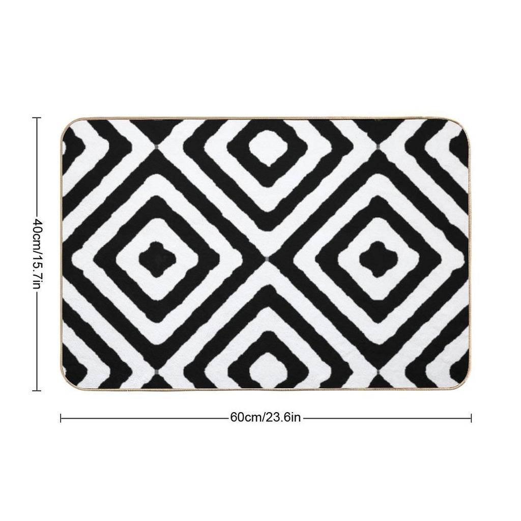 BLACK AND WHITE GEOMETRIC DIAMONDS PATTERN BY OZCUSHIONSTOO  Easy To Clean Bath Mat