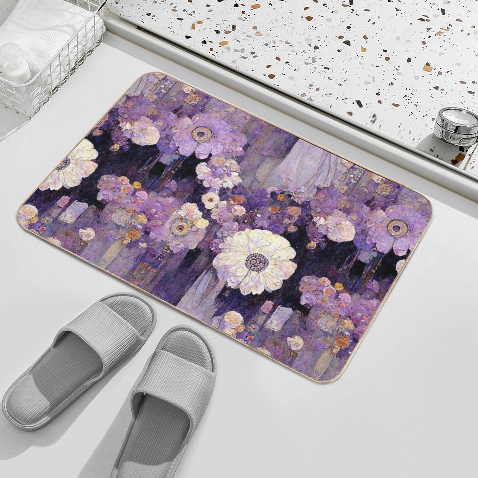 Vibrant Violet Blooms  High-Traffic Bath Mat