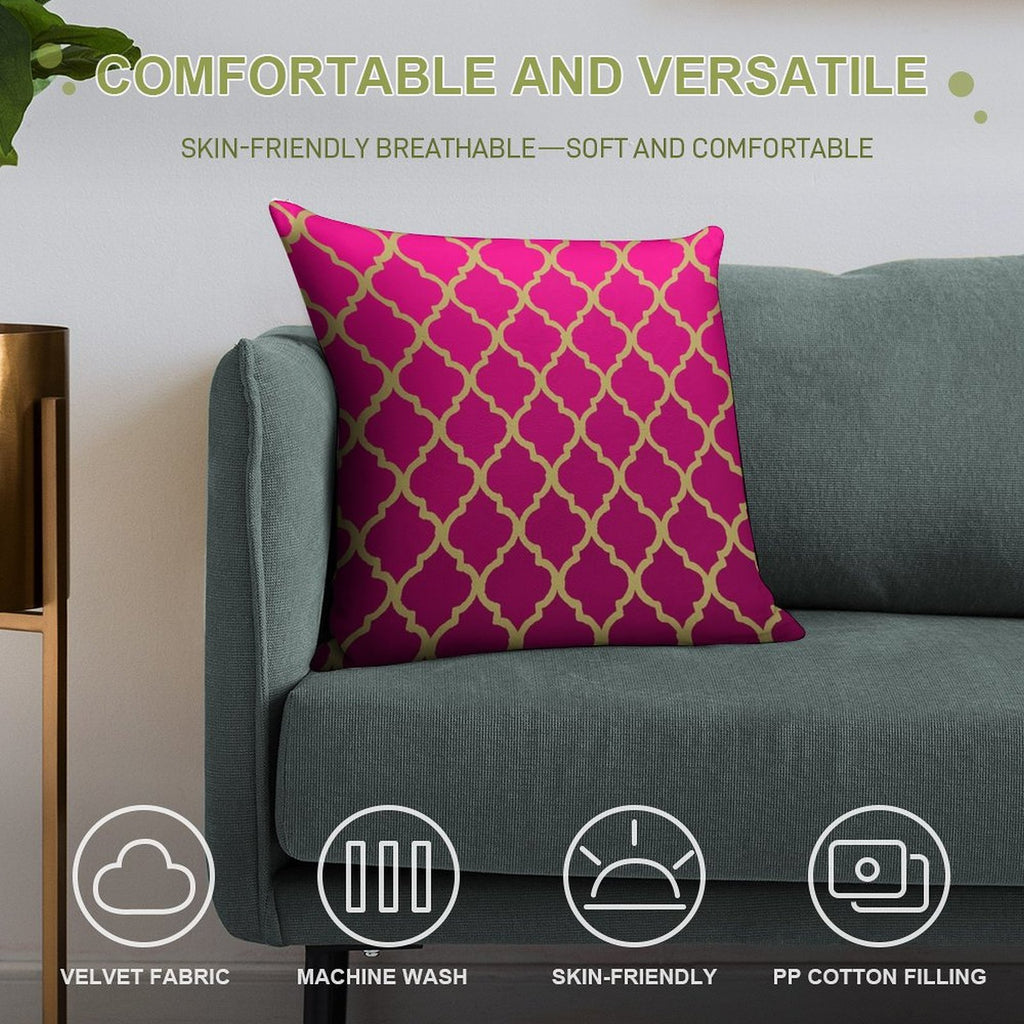 Moroccan Pattern - Pink & Gold Soft Reinforced Edging Throw Pillow