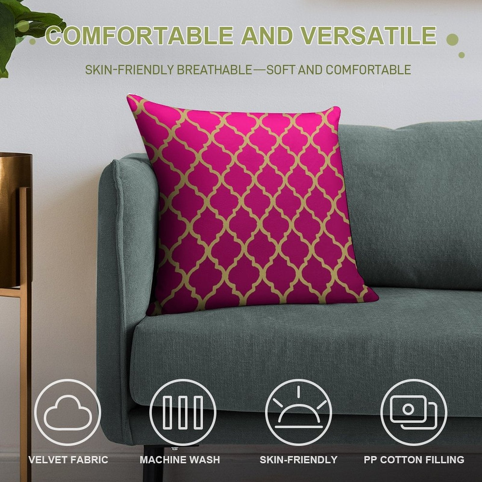 Moroccan Pattern - Pink & Gold Soft Reinforced Edging Throw Pillow