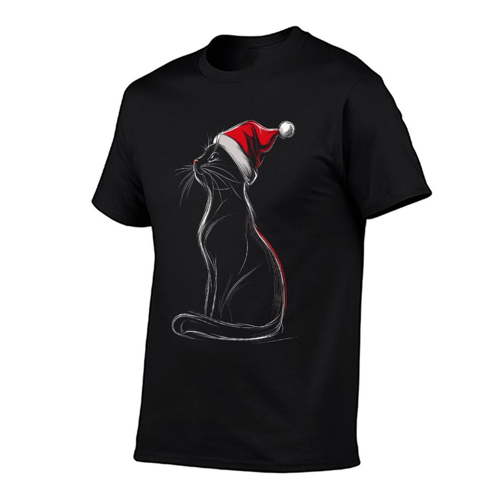 Black Cat Santa Hat Christmas Xmas Kitten  Relaxed-fit T-Shirt