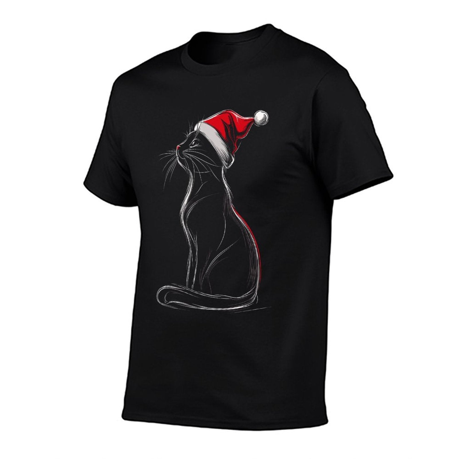 Black Cat Santa Hat Christmas Xmas Kitten  Relaxed-fit T-Shirt