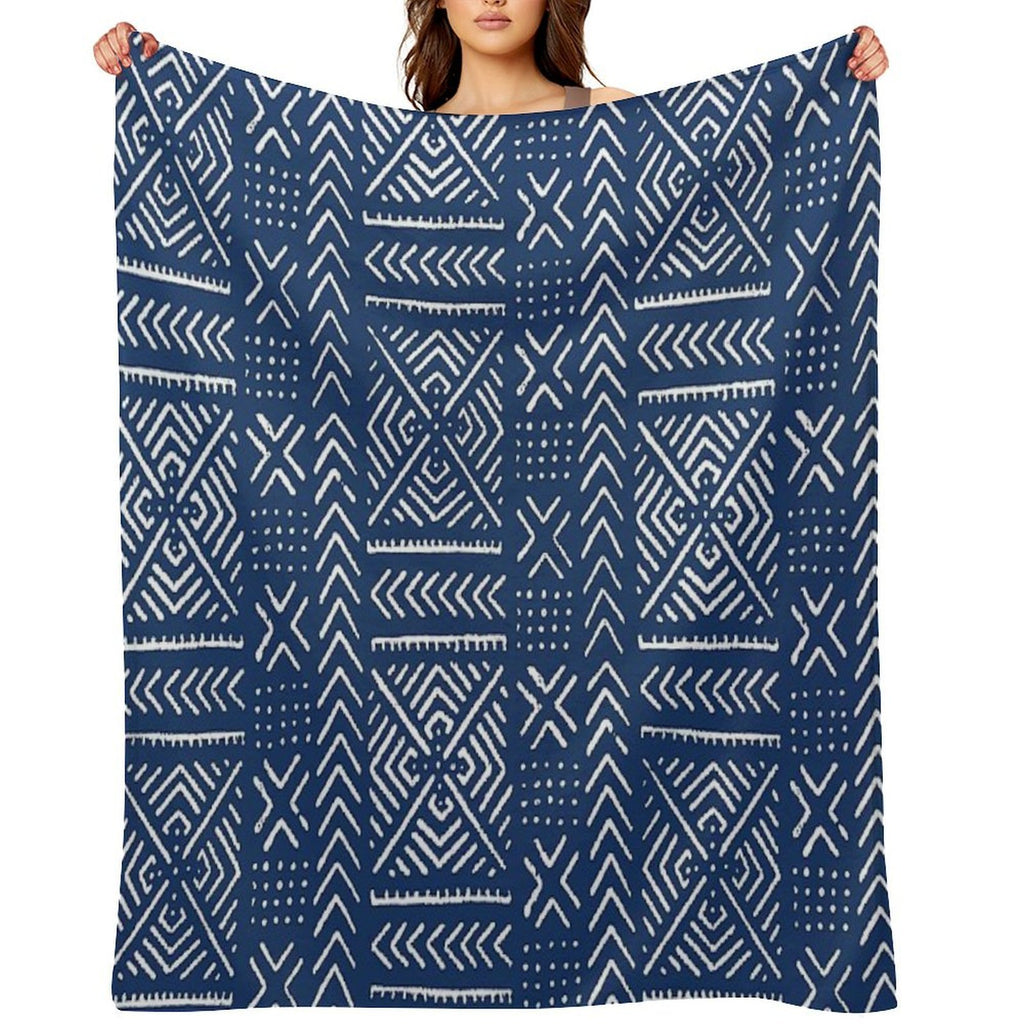 Line Mud Cloth  Dark Blue Machine-washable Throw Blanket