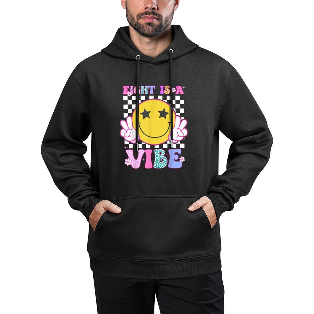 Eight Is A Vibe 8th Birthday Groovy Happy Face 8 Years Old Durable Construction Hoodie