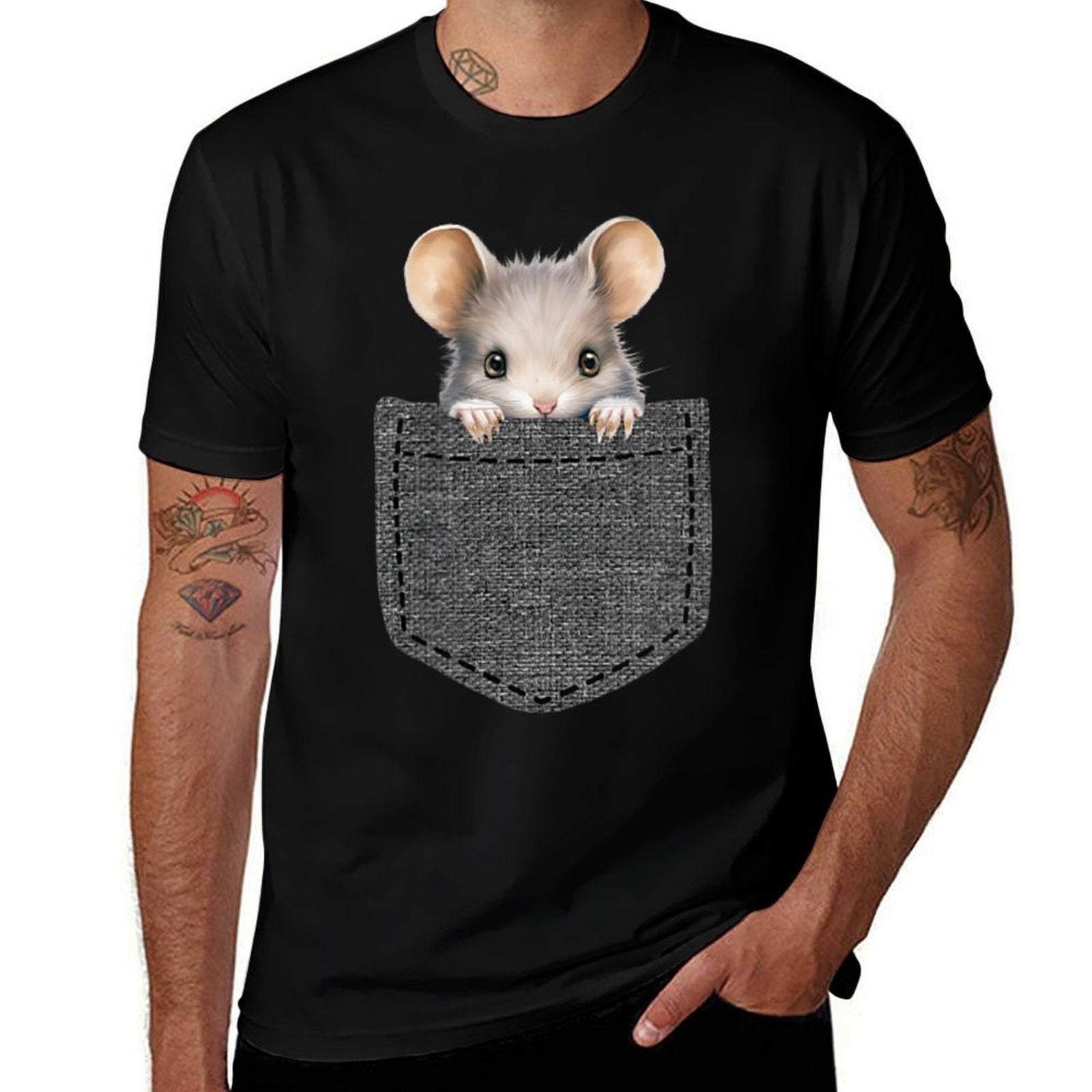 Mouse in Pocket Comfortable T-Shirt