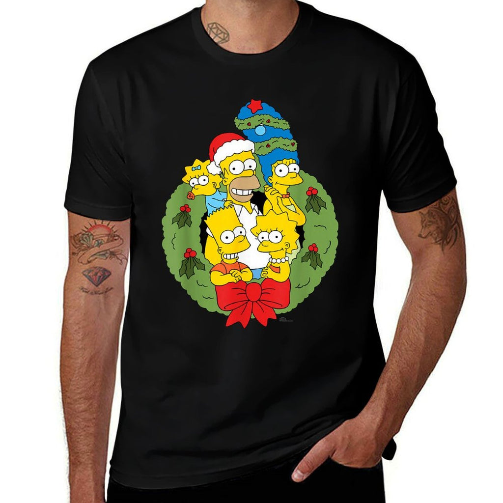 The Simpsons Unisex - Holiday Family Christmas Wreath - Black - Small -  Durable T-Shirt