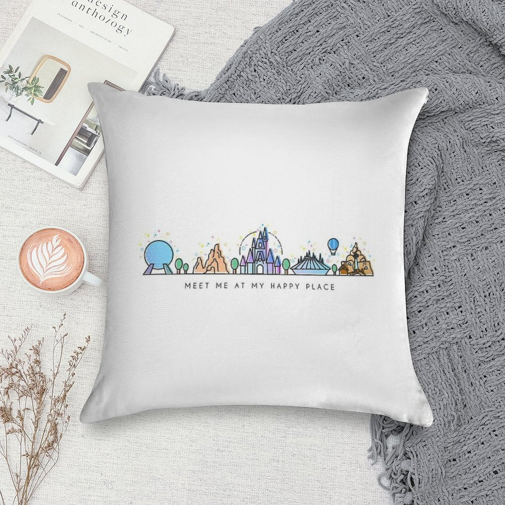 Meet Me at My Happy Place Vector Orlando Theme Park Illustration Design Soft Style Accent Throw Pillow
