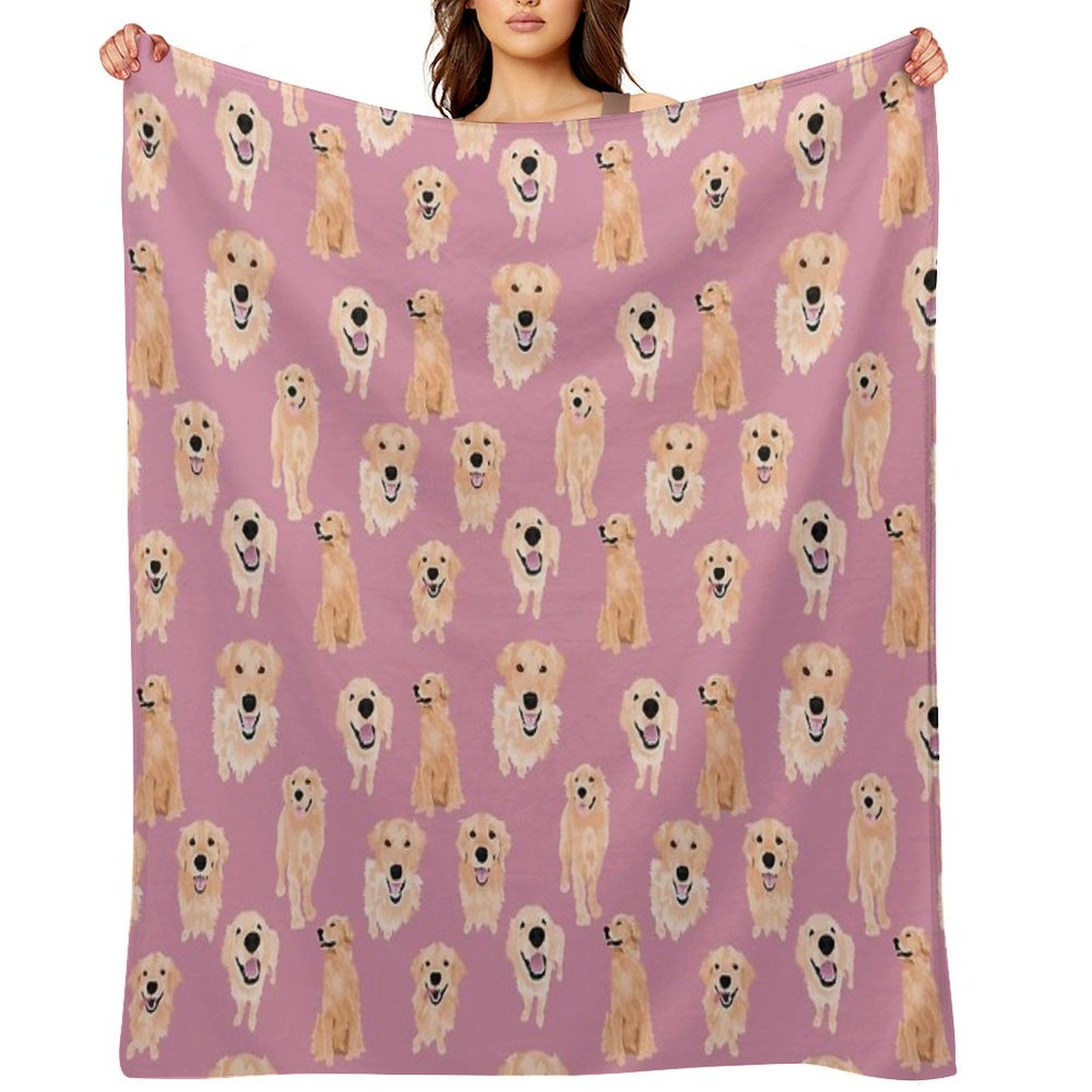 Golden Retrievers on Pink Compact Throw Blanket