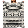 Aztec Black on Cream Mixed Motifs Pattern Velvety-soft Throw Blanket