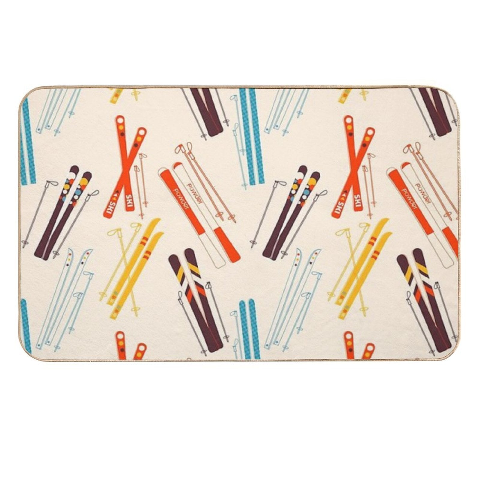 Retro Ski Pattern on Cream  Anti-Trip Bath Mat