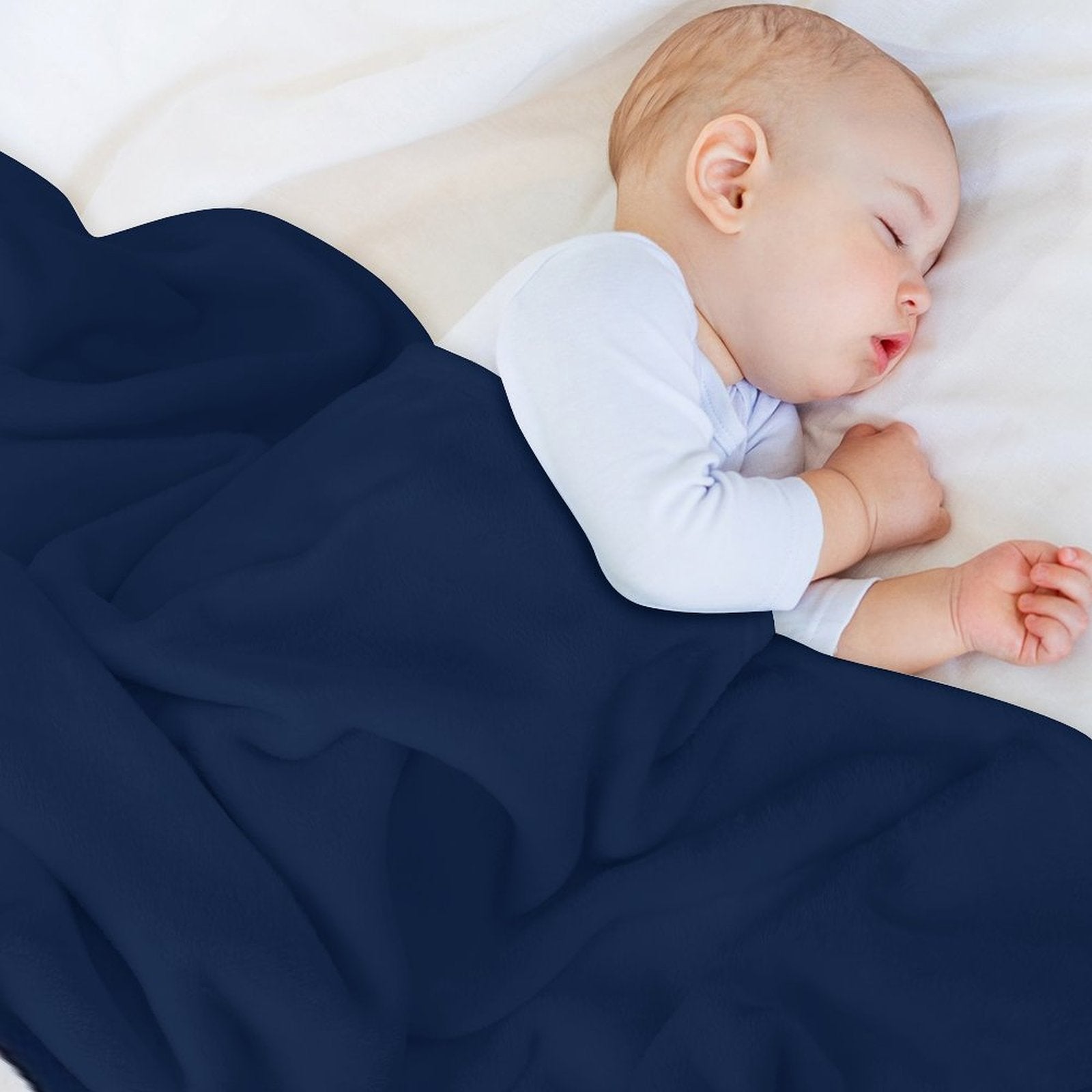 Fish Stripe 6 - Minimalist Midcentury Modern Fish in White And Nautical Navy Blue Eco-conscious Throw Blanket