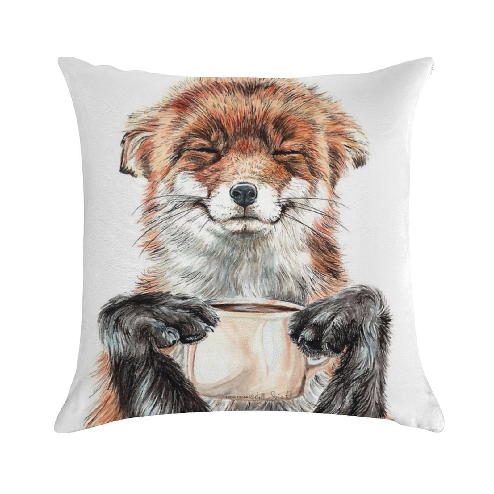 Morning Fox - Cute Coffee Animal Soft Style Accent Throw Pillow