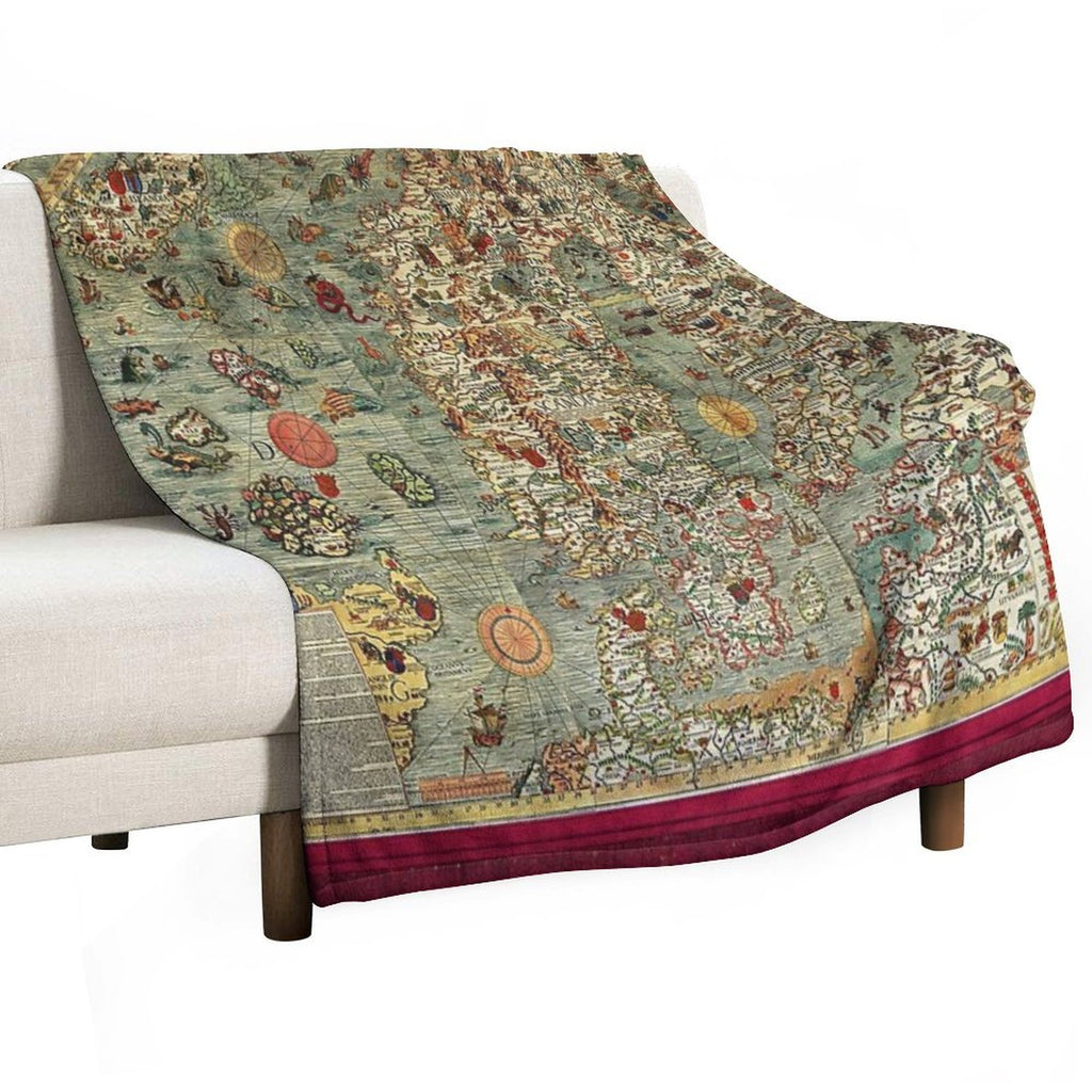 CARTA MARINA  1539 ANTIQUE MAP OF SEA CREATURES IN WATERS OF NORWAY AND ICELAND Sustainable Throw Blanket