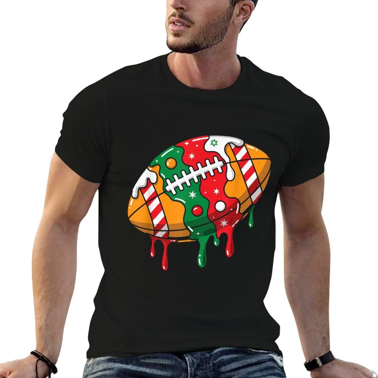 Football Christmas Drip  Summer-ready Fabric T-Shirt