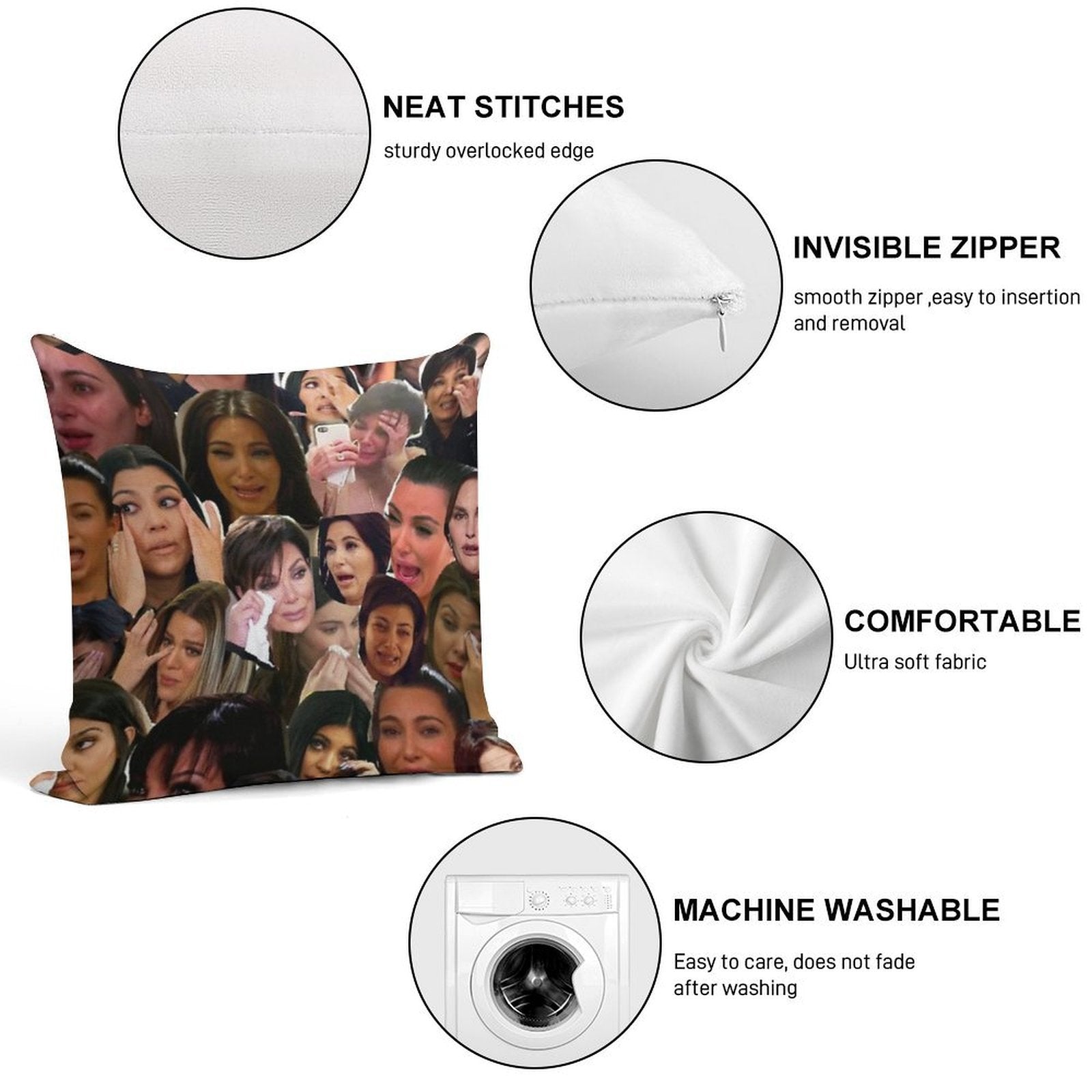 Kardashian's Crying Collage Soft Style Accent Throw Pillow
