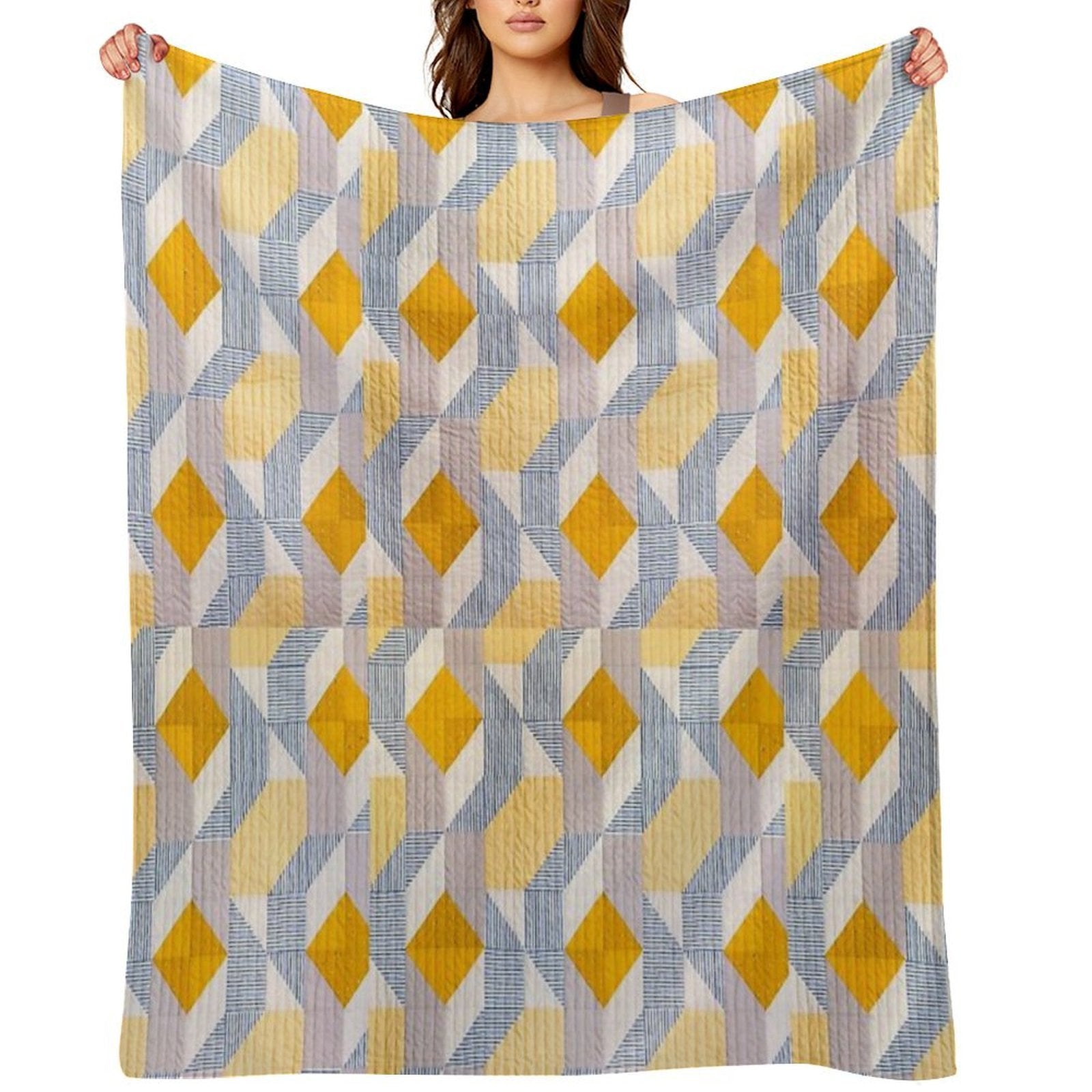 Quilted Geometric Patchwork Ethic Pattern Boho Eco-conscious Throw Blanket