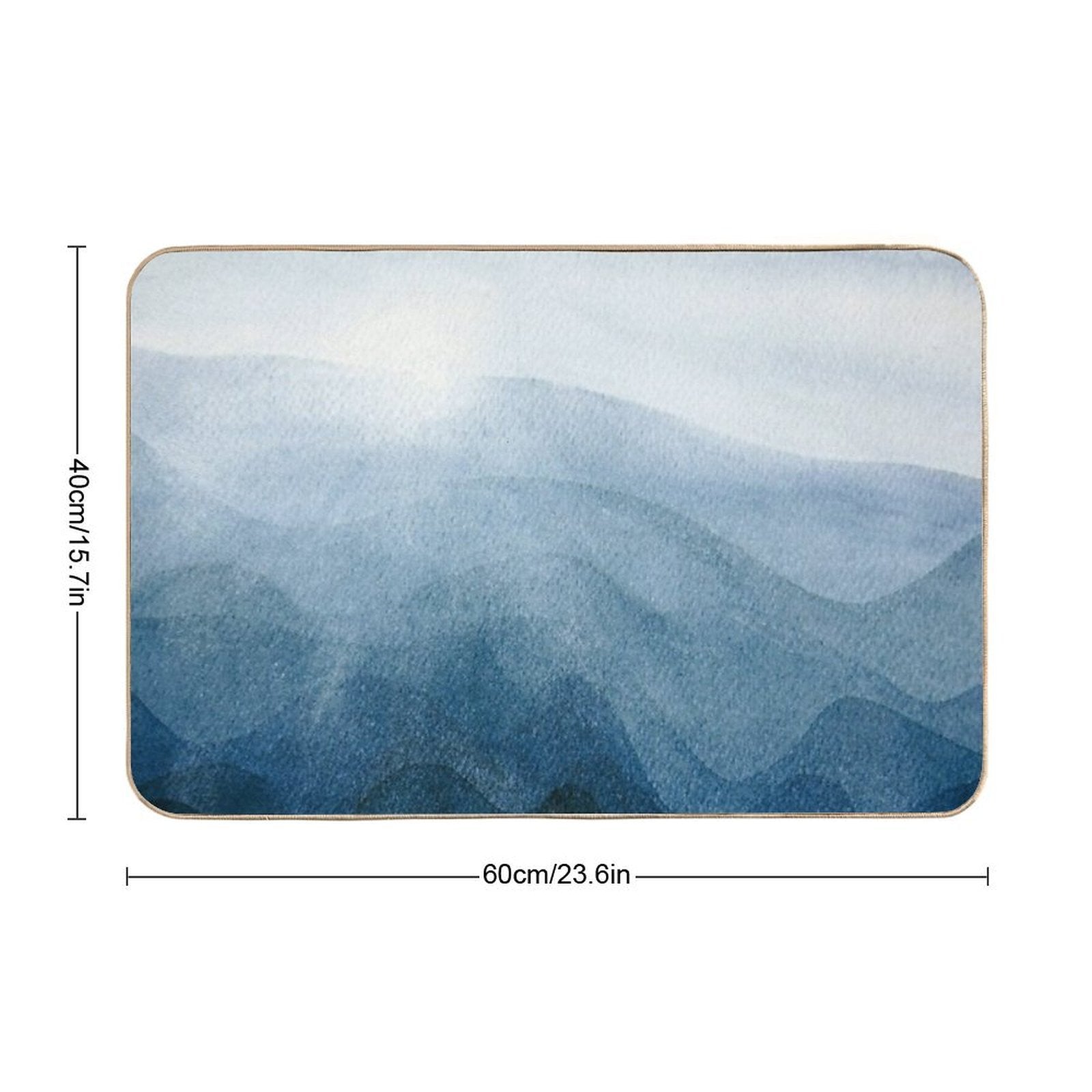 Blue Sunrise in The Mountains, Dawn, Abstract Watercolor Durable Bath Mat