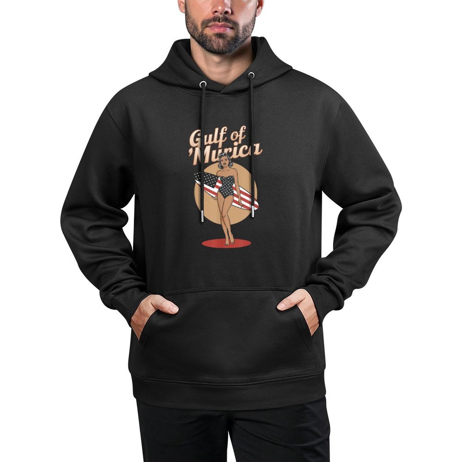 Vintage Gulf of Murica 2025 Funny Patriotic American Pride Kangaroo Pocket Hoodie