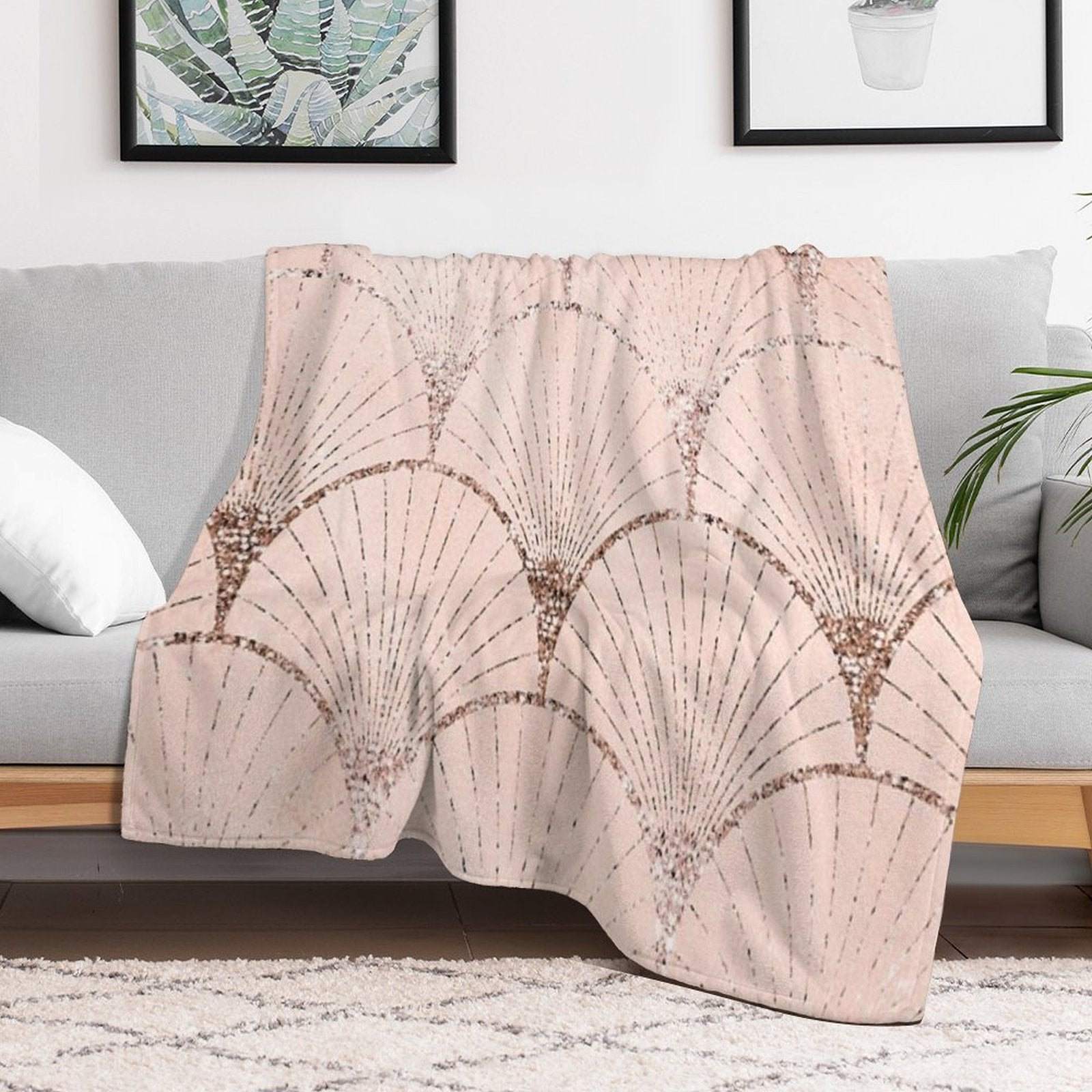 Art Deco Elegance - Rose Gold Glitter Fan Machine-washable Throw Blanket