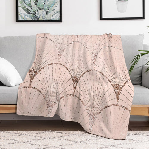 Art Deco Elegance - Rose Gold Glitter Fan Machine-washable Throw Blanket