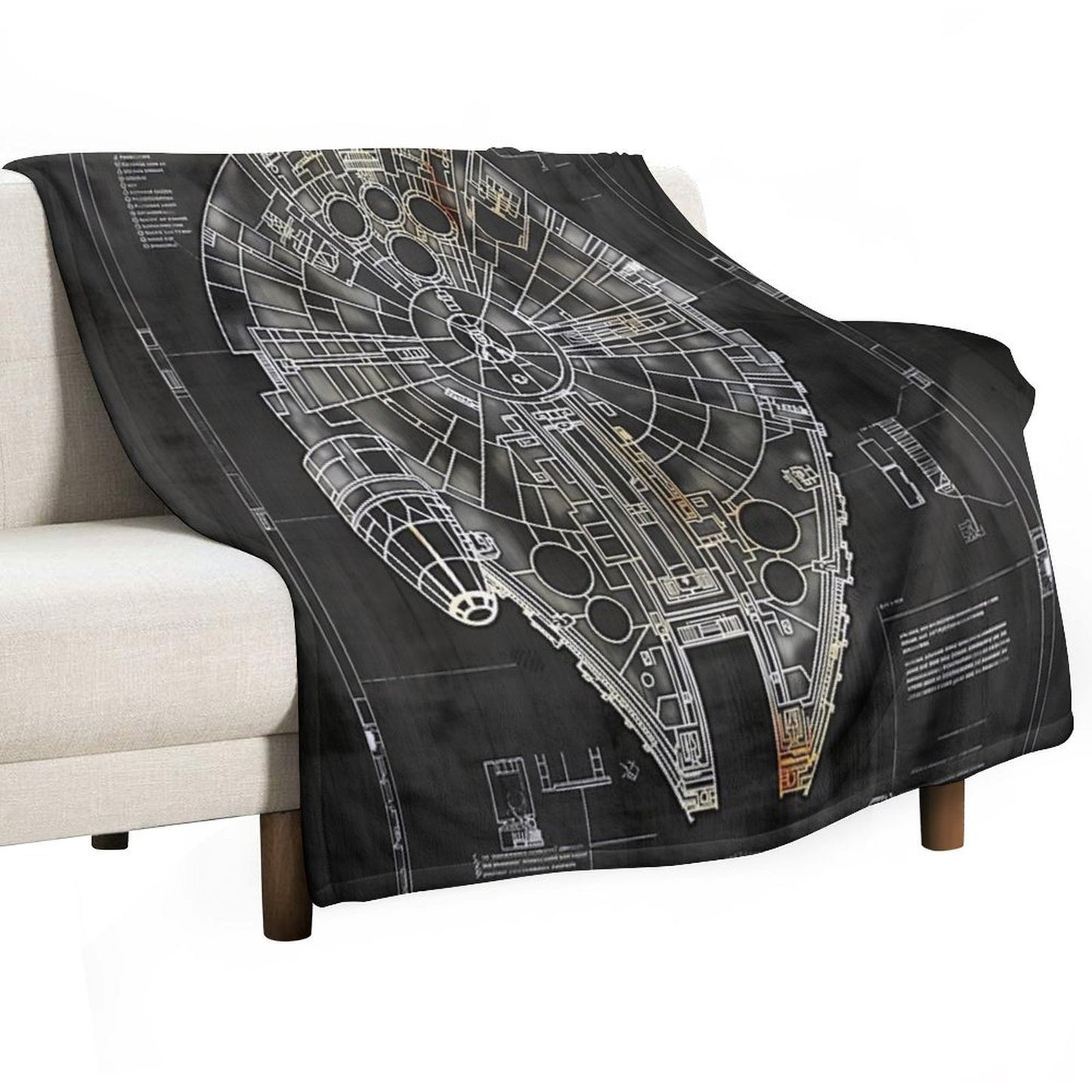 Millennium Falcon Star Wars Starship Blueprint Fan Art Plush Throw Blanket