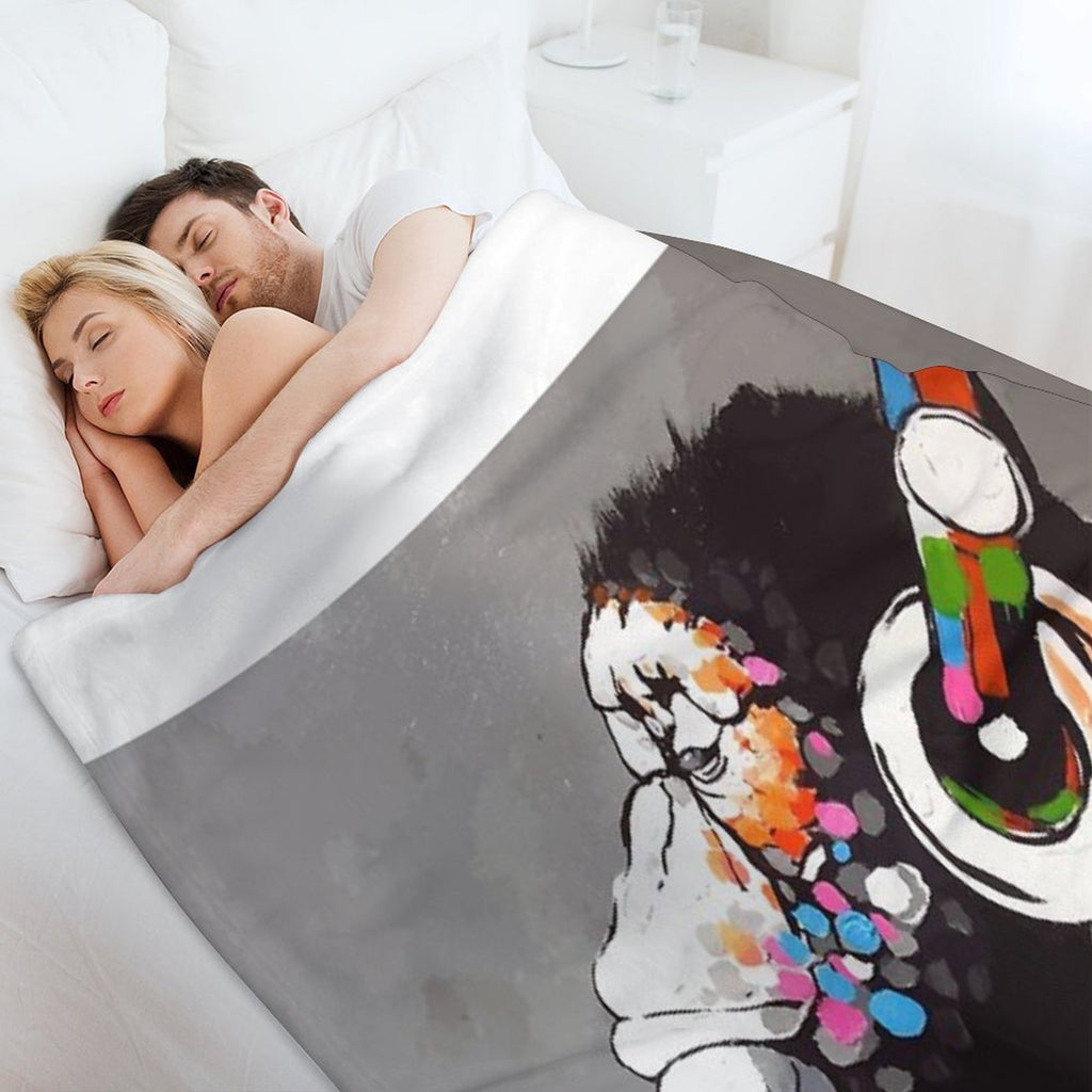 Banksy DJ Monkey Thinker with Headphones Velvety-soft Throw Blanket