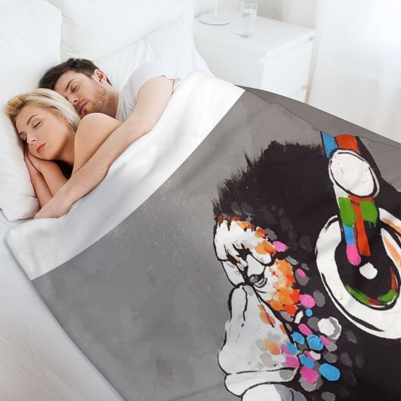 Banksy DJ Monkey Thinker with Headphones Velvety-soft Throw Blanket