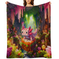 Cute Pink Minecraft Axolotl on Block Plush Throw Blanket