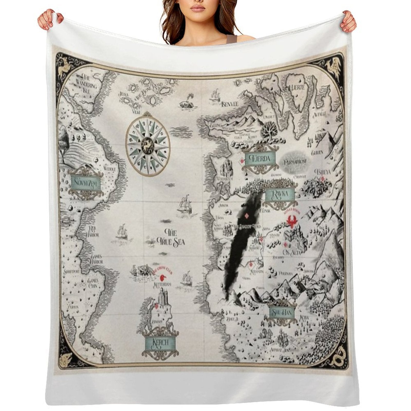 Colored- Blue GrishaVerse Map Plush Throw Blanket