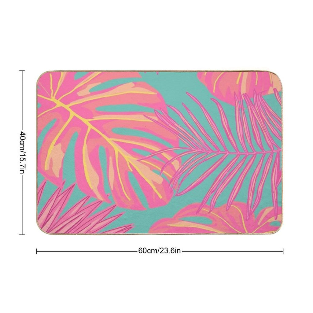 Tropical Leaves in Pink And Turquoise  High-Traffic Bath Mat