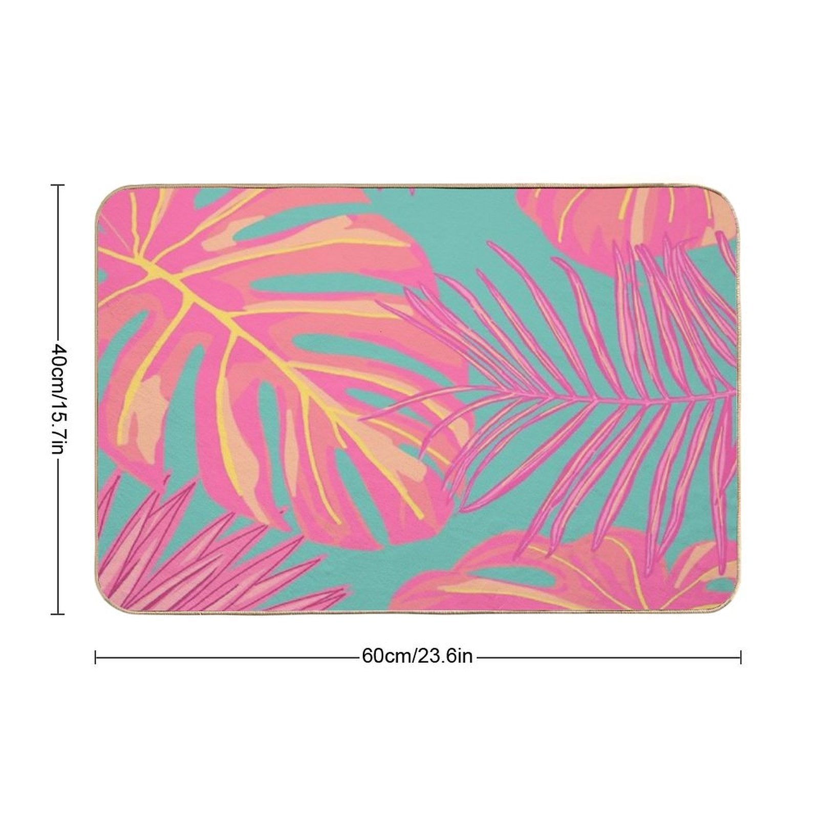 Tropical Leaves in Pink And Turquoise  High-Traffic Bath Mat