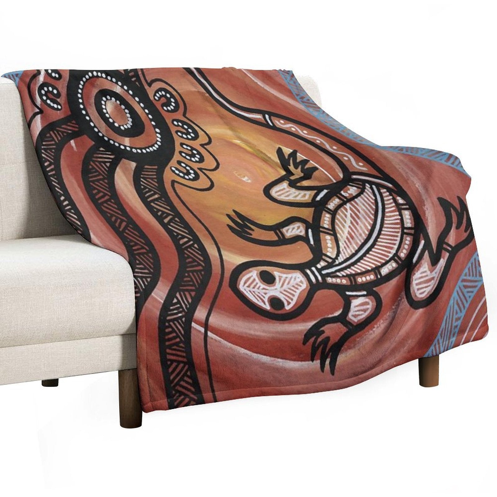 Authentic Aboriginal Art - Lizard Velvety-soft Throw Blanket