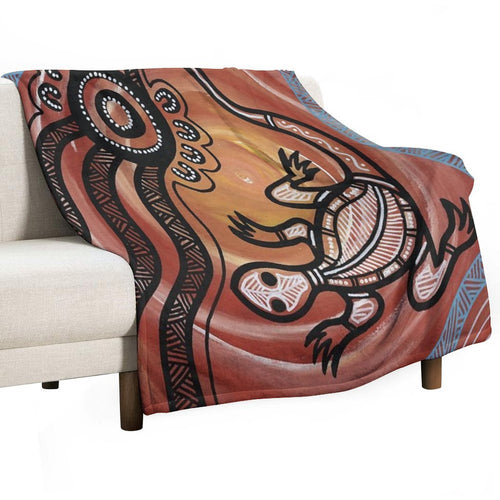 Authentic Aboriginal Art - Lizard Velvety-soft Throw Blanket