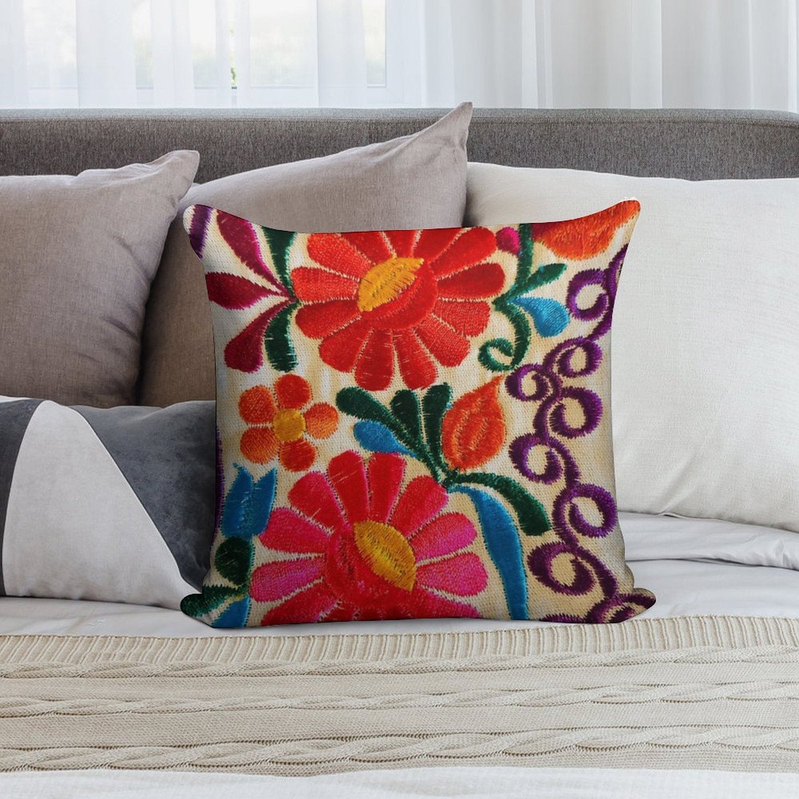 Mexico's Flowers Soft Short Plush Fabric Throw Pillow