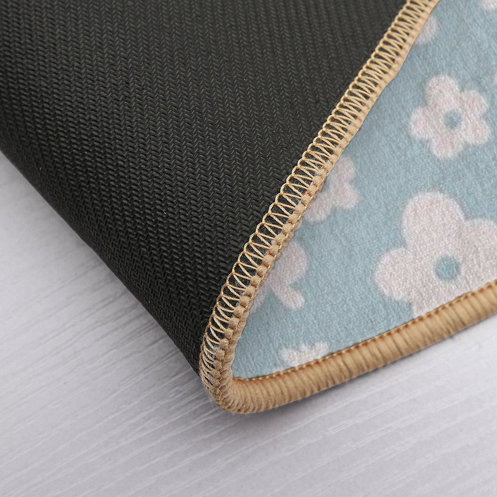 Mid Century Modern Flowers & Leaves, Cute Retro Pattern, Sky Blue  Easy Maintenance Bath Mat