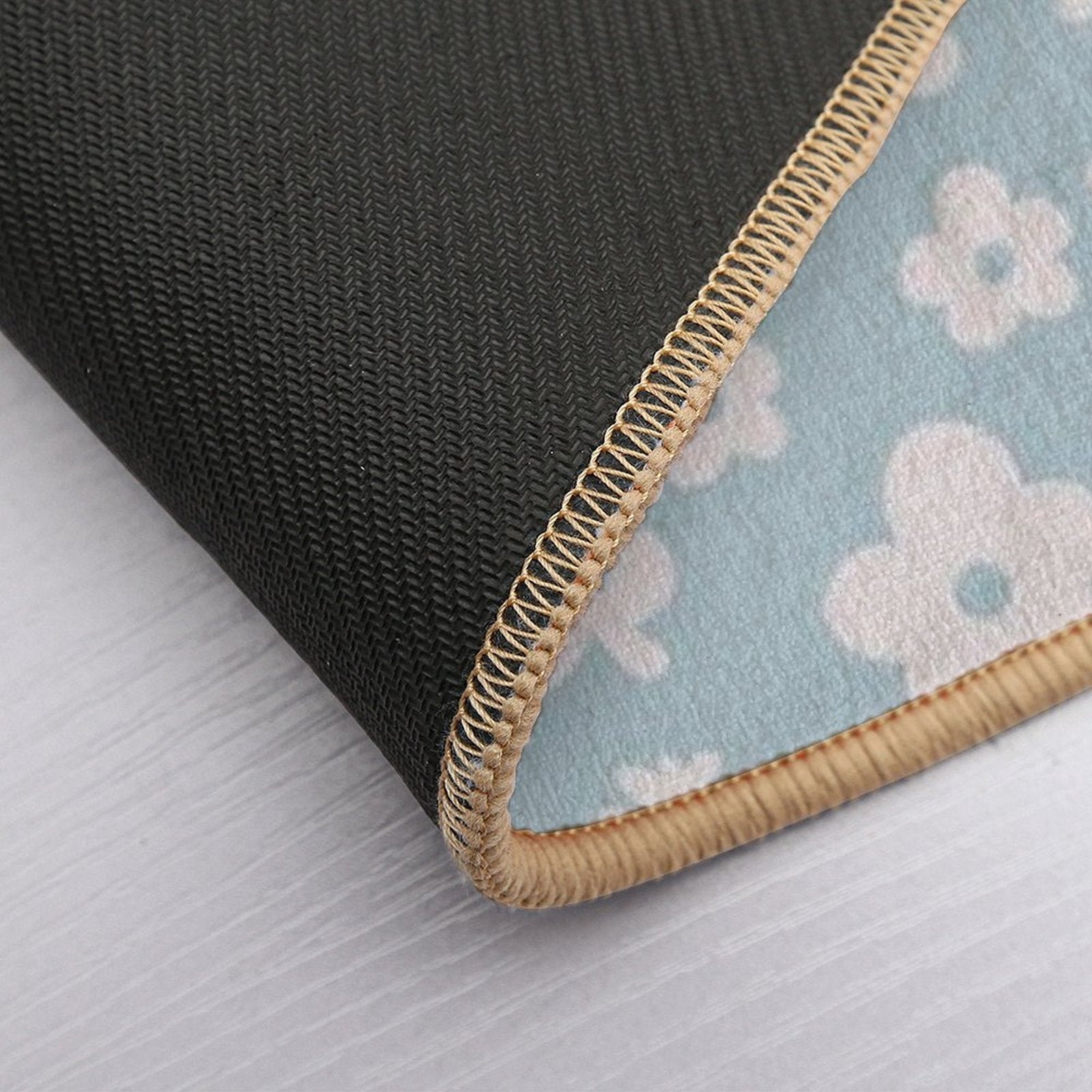 Mid Century Modern Flowers & Leaves, Cute Retro Pattern, Sky Blue  Easy Maintenance Bath Mat