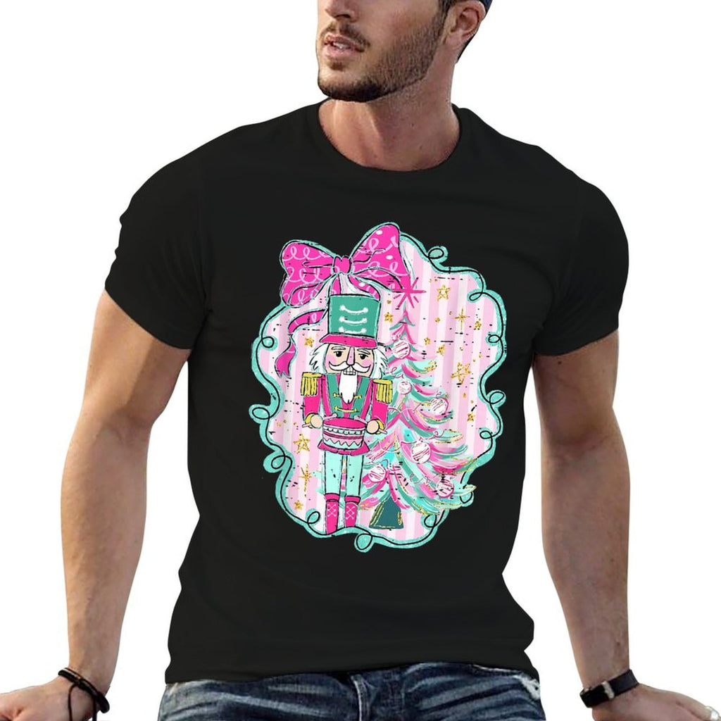 Coquette Bow Pink Nutcracker Christmas Holiday Merry Xmas  Ribbed Collar T-Shirt