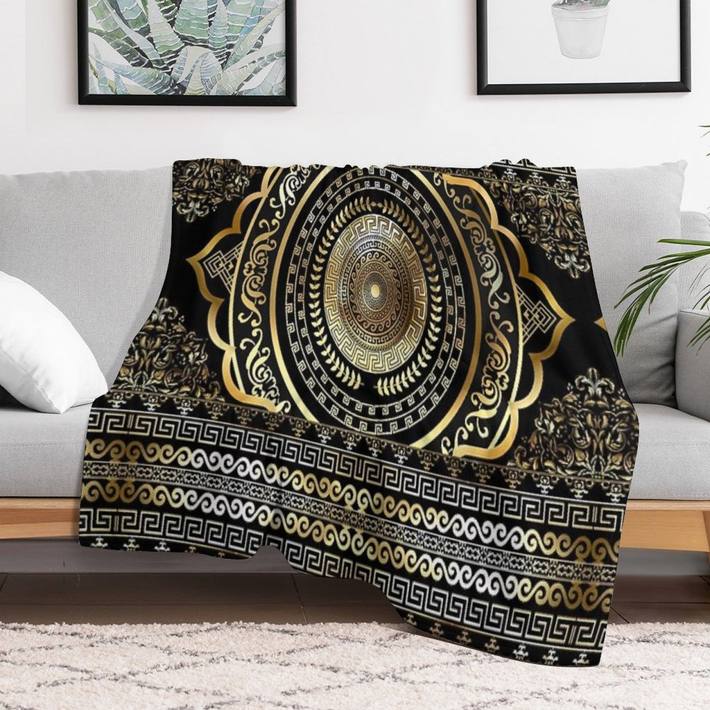 Greek Key Border Gold Black Meander Design Machine-washable Throw Blanket